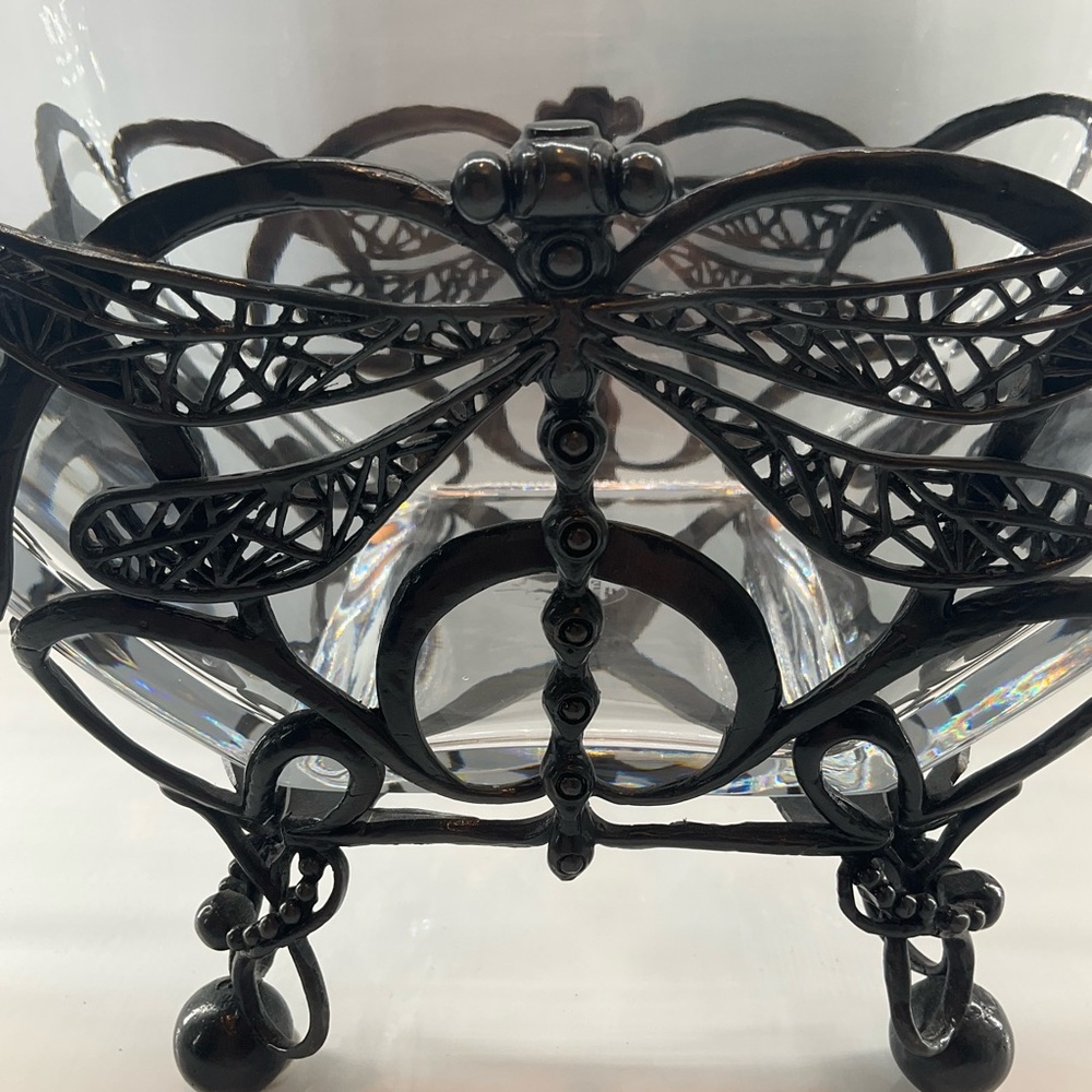 CASTILIAN Poland Crystal Bowl & Dragonfly Hefty Centerpiece 2 Pieces RARE! - Picture 6 of 14